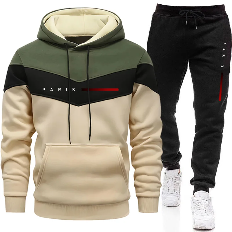 Conjunto de Sudadera con Capucha y Pantalones Deportivos Casuales para Hombre, Estilo Urbano, Sudadera con Capucha y Pantalones Jogger, Chándal Cálido de Moda Urbana para Hombre