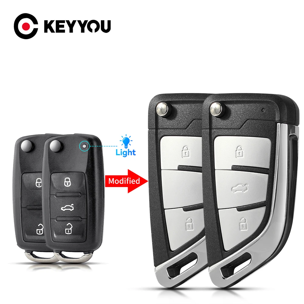 KEYYOU Zmodyfikowany zdalny kluczyk samochodowy 2/3BT do VW Golf Tiguan Polo Passat B5 Jetta Volkswagen Skoda Seat Składany futerał na kluczyk