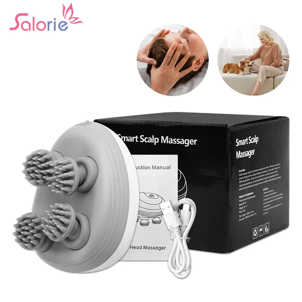 Masajeador eléctrico para el cuero cabelludo con 4 cabezales de masaje para amasar, masajeador de tejido profundo para el crecimiento del cabello, relajación y garra para mascotas y gatos
