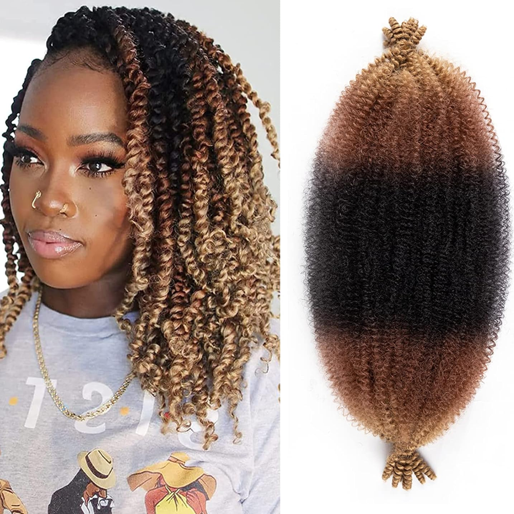 Rambut Putar Afro Kenyal Pra-terpisah Sintetis 16/24 Inci Rambut Marley Ikal Alami Pra-halus Sempurna untuk Rambut Rajut Marley