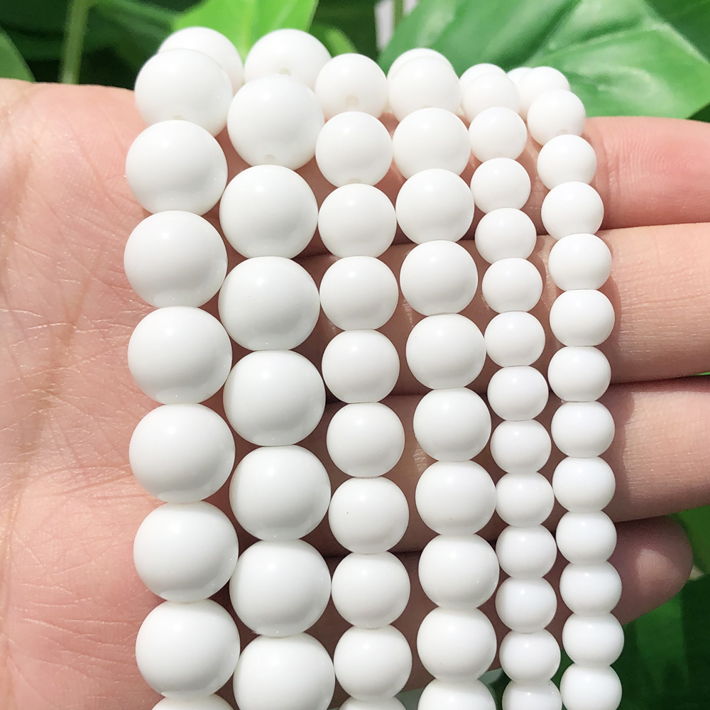ลูกปัดหินอาเกตสีขาวธรรมชาติ รูปทรงกลมเรียบ สำหรับทำเครื่องประดับ ขนาด 4/6/8/10/12 มม. ลูกปัดแบบหลวมสำหรับทำสร้อยข้อมือ DIY ขนาด 15 นิ้ว