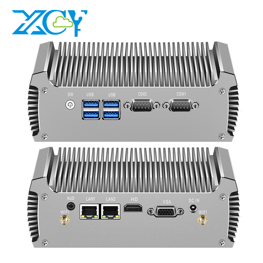 XCY Fanless IPC Intel i7-5500U Mini PC Windows 10 Ubuntu 2x RS232 DB9 2x Ethernet 4x USB3.0 Mini PCIe HDMI VGA PC Industrial