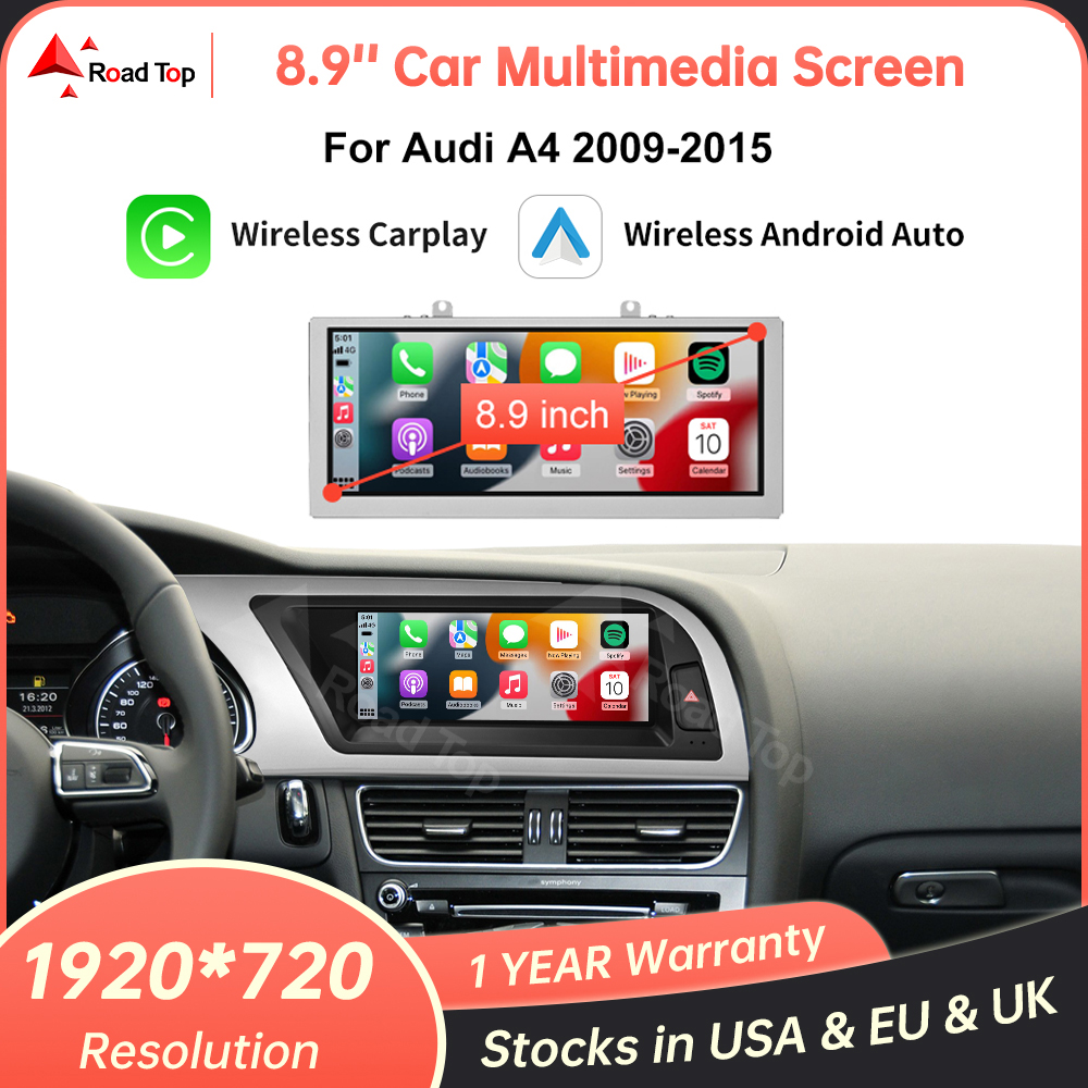 Pantalla Multimedia para coche de 8,9 pulgadas, pantalla táctil Linux para Audi A4 2009-2015 con CarPlay inalámbrico Android Auto Airplay Autolink Functio