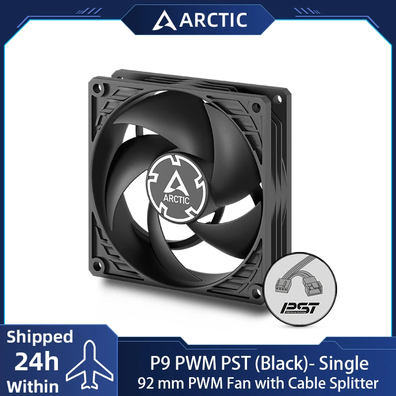ARCTIC P9 PWM PST 92 mm schwarzer Lüfter mit Kabelsplitter – optimiert für statischen Druck – 200–3000 U/min – leise und effiziente Kühlung