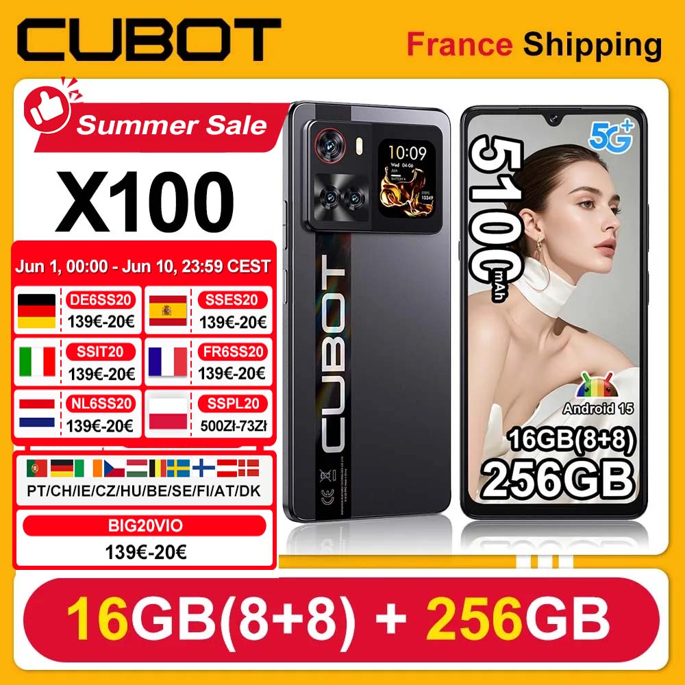 Cubot X100 Android 15 Dimensity 7025 5G Smartphone 6,88 Zoll 120 Hz, 16 GB (8+8) RAM 256 GB ROM 64 MP Kamera 5100 mAh 33 W NFC Mobiltelefon