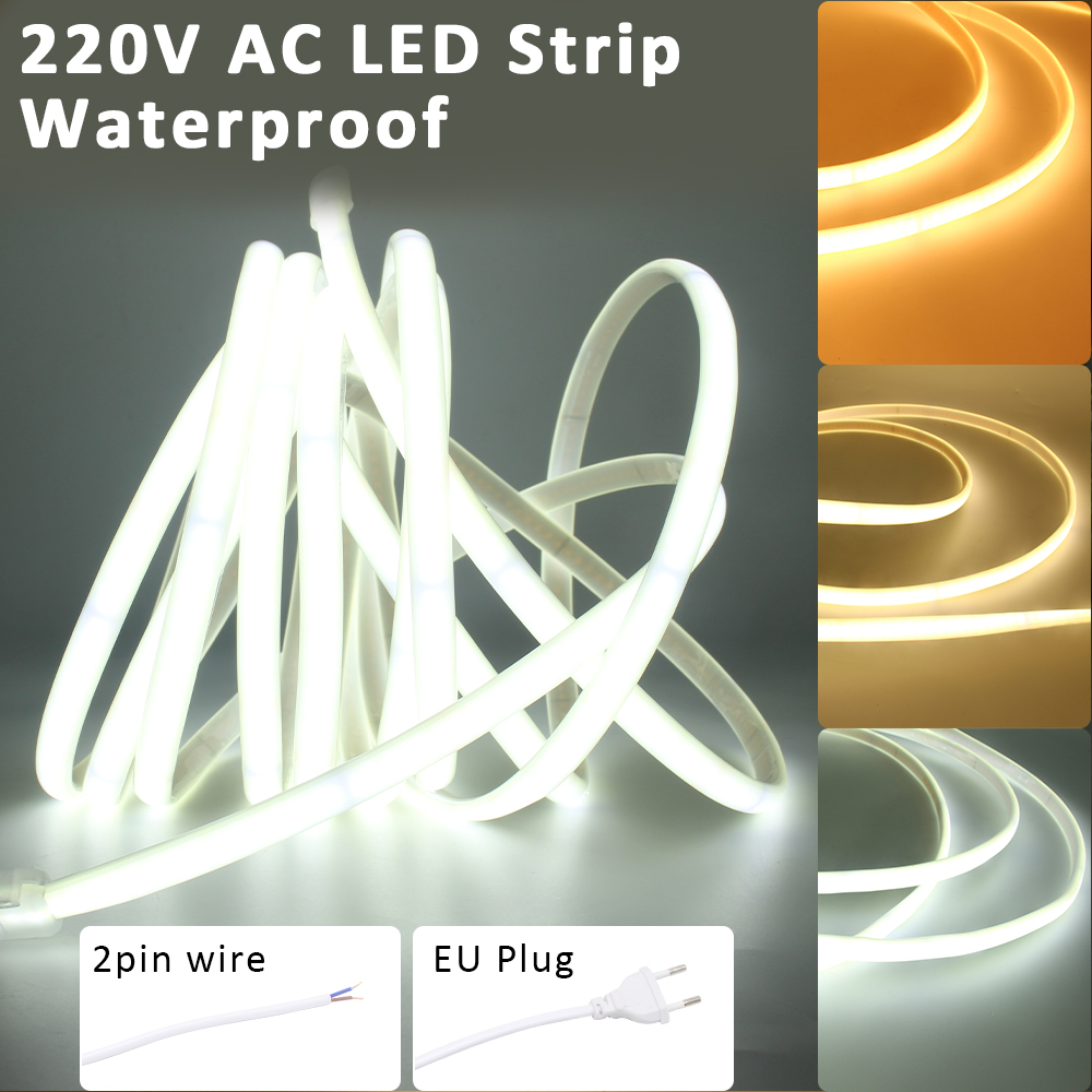 Tiras LED 220V impermeable COB tira de luz LED 240Leds/M 3000K 4000K 6000K decoración del hogar cinta Flexible iluminación lineal