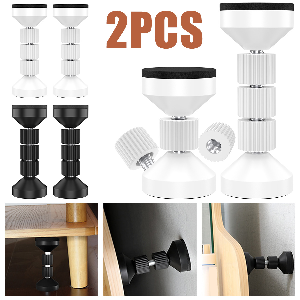 2Pcs Adjustable Threaded Bed Frame Anti-Shake Tool Self-adhesive Headboard Stoppers Telescopic Support Hardware Fasteners Tools