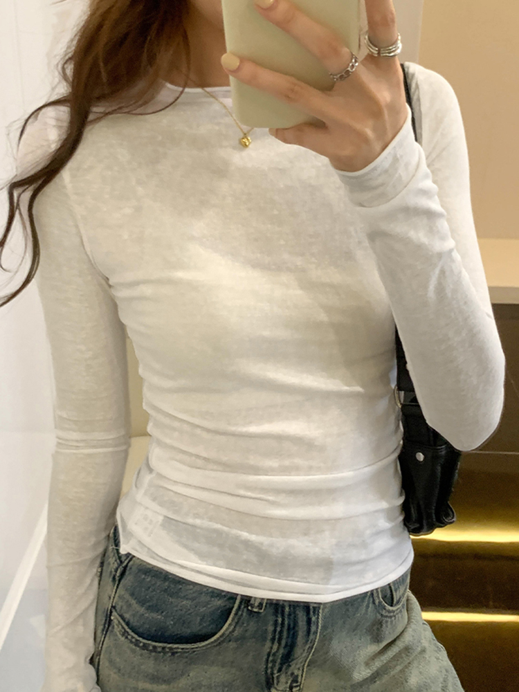 Frühling Herbst T shirt Frauen Tops Solide Langarm Geraffte O Neck T-shirts Weiblichen Koreanischen Casual Streetwear Hohe Qualität Basis Tees