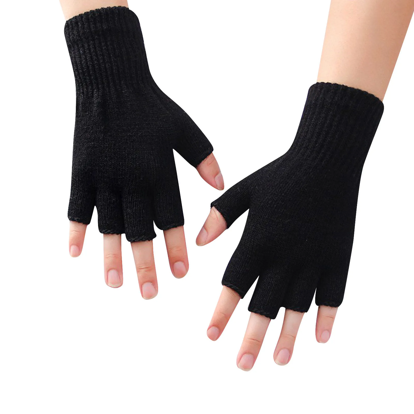 1 paio di guanti senza dita mezze dita neri per donna e uomo Guanti da polso in maglia di lana Guanti da allenamento caldi invernali