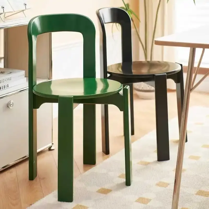 Silla de comedor nórdica de madera maciza, asiento apilable para el hogar, silla de restaurante de colores de lujo, diseño moderno compacto