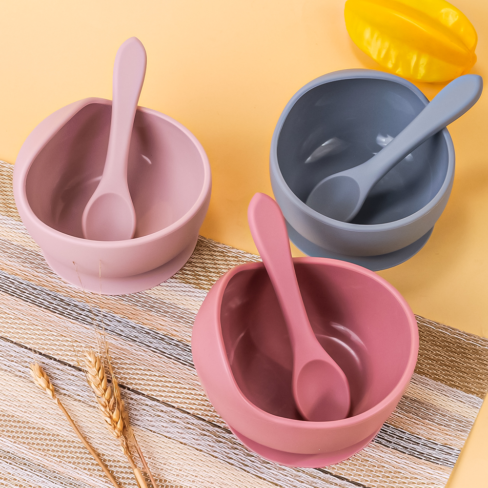 Tigela de silicone com ventosa, 2 peças, utensílios de mesa para treinamento infantil e jovem, aprendendo a comer, tigelas e tigelas de comida suplementares para bebês