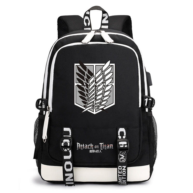 Anime Attack on Titan 인쇄 배낭 십대 패션 야외 거리 USB 배낭 대용량 배낭 학교 학교 가방