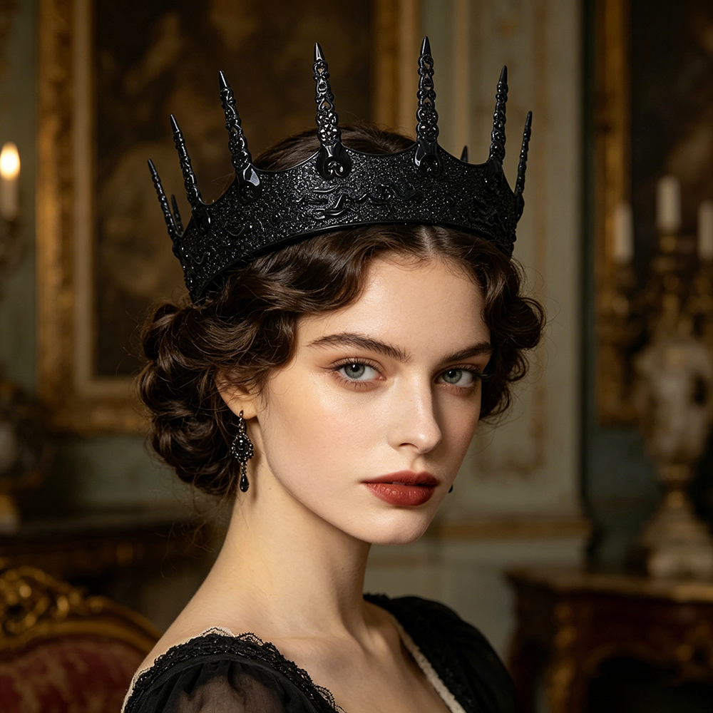Eenvoudige gotische doornenkroon tiara van zwart metaal, hol uitgehouwen, donkere metalen hoofdband, koningshaaraccessoires voor feesten en formele evenementen