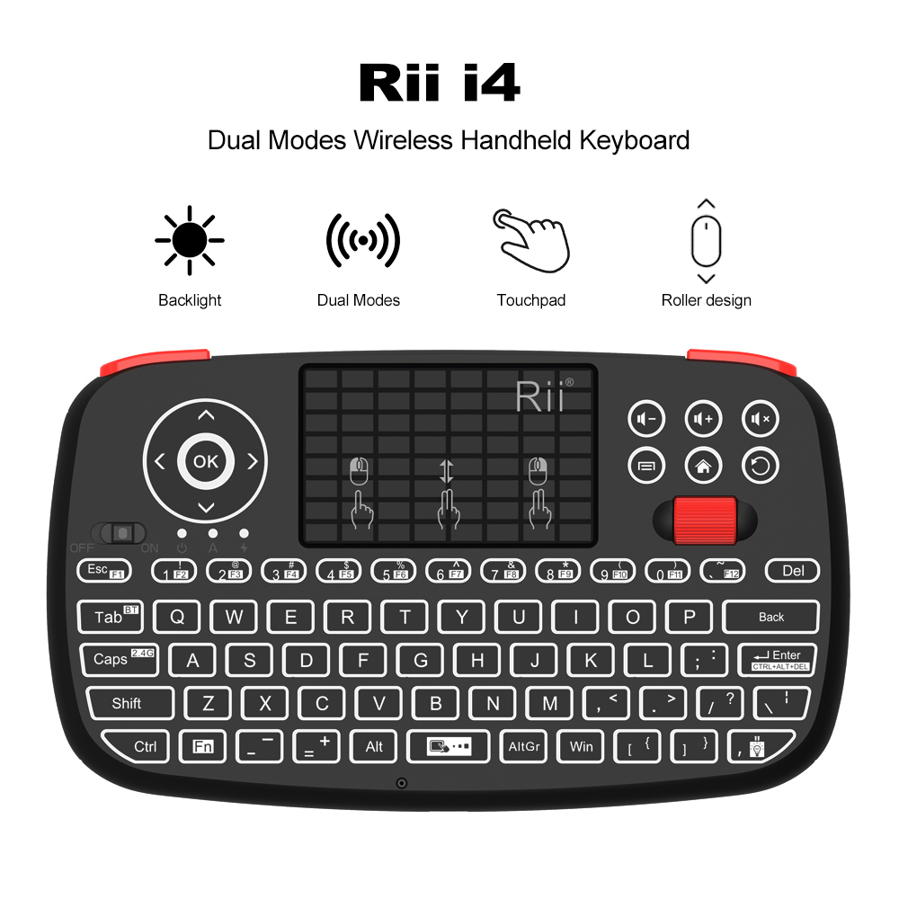 Rii i4 Mini BT teclado inalámbrico con panel táctil 2,4 GHz ratón retroiluminado Control remoto para Windows Android TV Box Smart TV