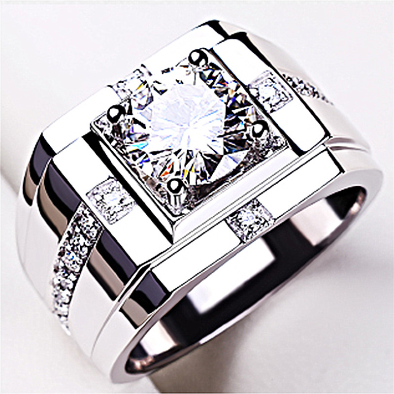 Keluaran Baru Cincin Pria Dapat Disesuaikan Penjualan Laris Mode Kristal Lintas Pola Persegi Cincin S925 Perak untuk Hadiah Ulang Tahun Pacar
