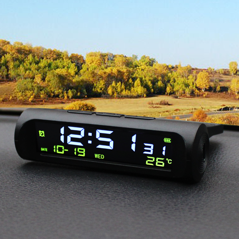 Solar Car zegar cyfrowy data tydzień termometr zmęczenie przypomnienie jazdy analogowe zabezpieczenie przed kradzieżą migające światło LCD Luminous Display
