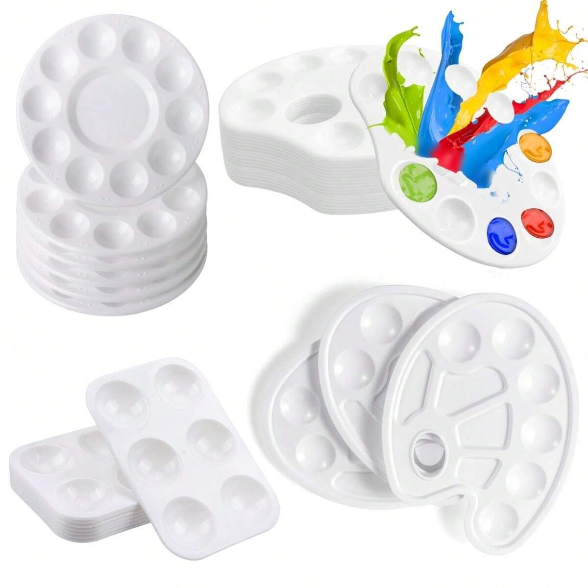 8 paletas plásticas brancas da bandeja da pintura dos pces, bandeja da pintura da paleta da aquarela para a festa de pintura, artesanato diy e pintura da arte