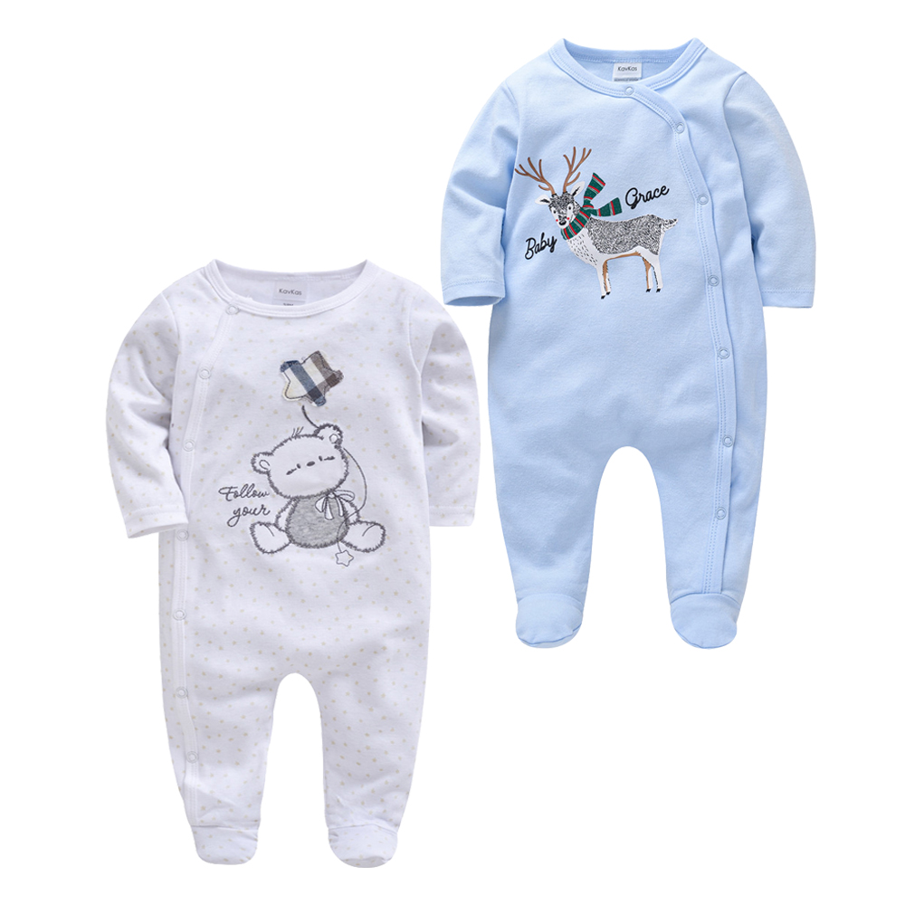 Kavkas 2 pçs/set bebê menino macacão manga longa 100% algodão impressão dos desenhos animados macacão 0-12 meses outono meninas roupas traje infantil