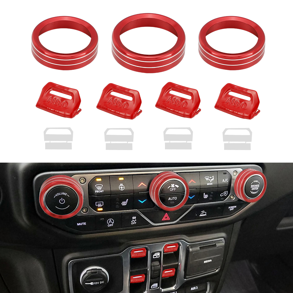 LECART 7 PCS Metal Window Button Switch Cover & AC Switch Knob Cover Fit for Jeep Wrangler JL JLU Gladiator JT 2025 - 2018 Car I
