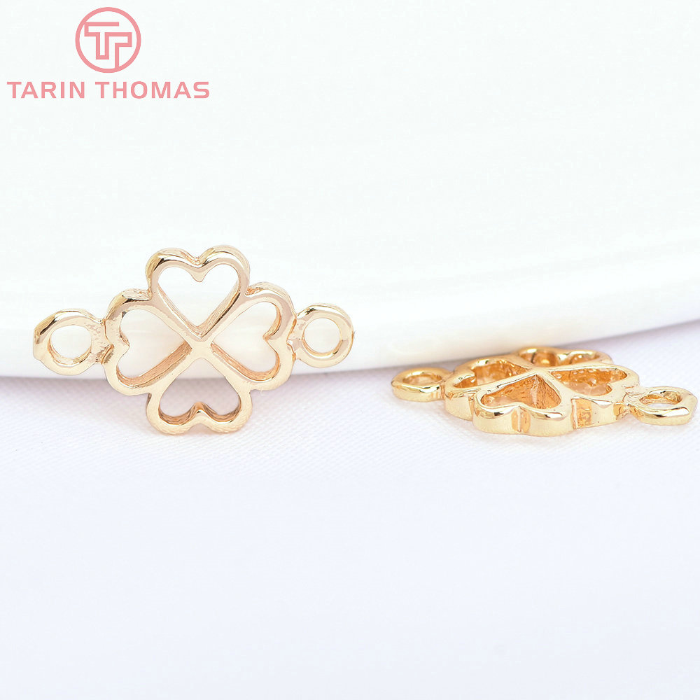 (1462)10 pçs 7x12mm 24k ouro cor chapeado latão sorte flor trevo conectar encantos de alta qualidade diy jóias acessórios atacado