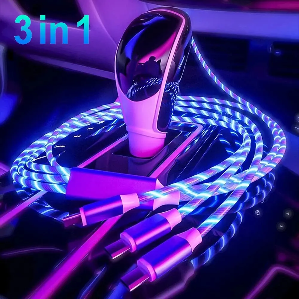 Câble De Charge Rapide 3 En 1 z Éclairage LED, 3A, Micro USB Type C, Pour IPhone, Samsung, Xiaomi, Chargeur De Téléphone, Lig
