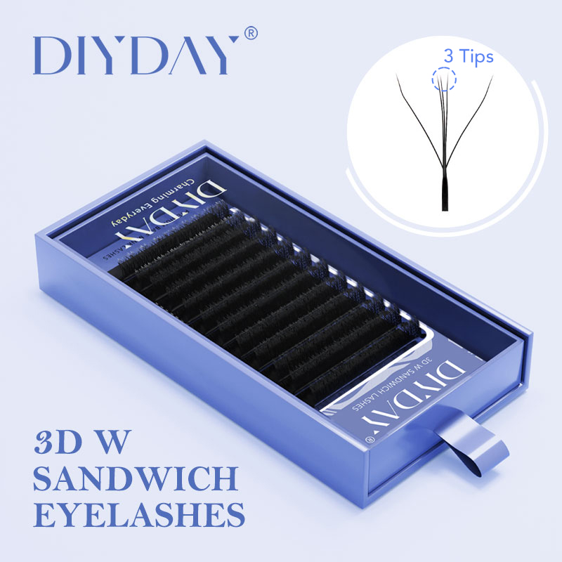 DIYDAY, nuevos extensores de pestañas en forma de W 3D, pestañas postizas de tres núcleos, ventiladores de volumen prefabricados, pestañas postizas de visón 3D en forma de estilo W