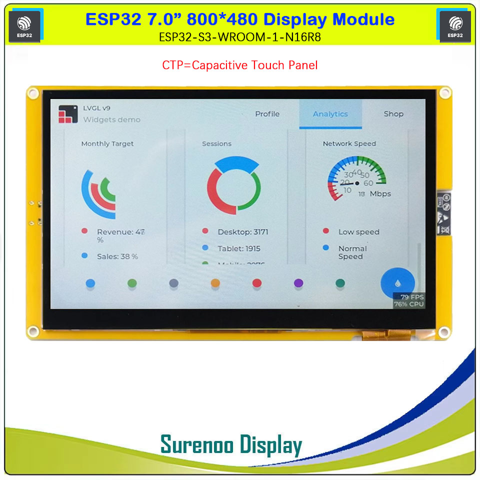 ESP32 Display 7.0" 800*480 Touch LCD Display Module Scherm ESP32-S3-WROOM-N16R8 WIFI Bluetooth PSRAM FLASH LVGL ESP32-8048S070