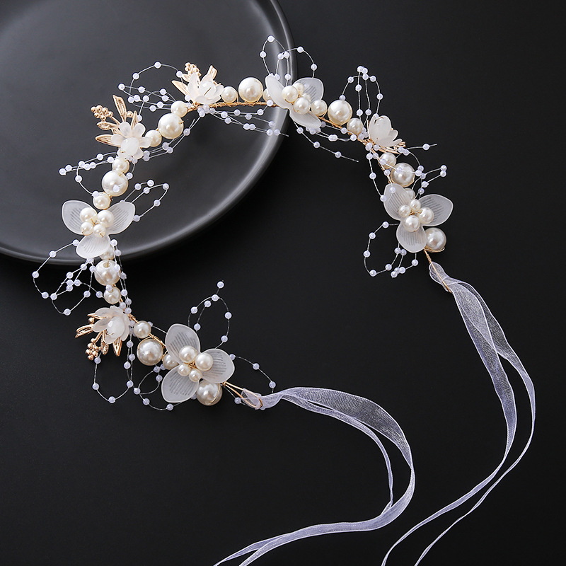 花嫁のヘッドバンド パールフラワーヘッドバンド 子供用フラワーリース スーパーフェアリープリンセス ヘアアクセサリー ヘッドバンド ヘッドバンドリボン