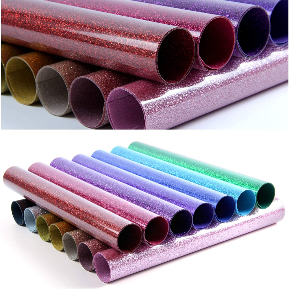 Vinil Glitter Termocolante de 25 Cores para Roupas HTV, Filme Decorativo de Alta Elasticidade para Camisetas, Fácil de Cortar