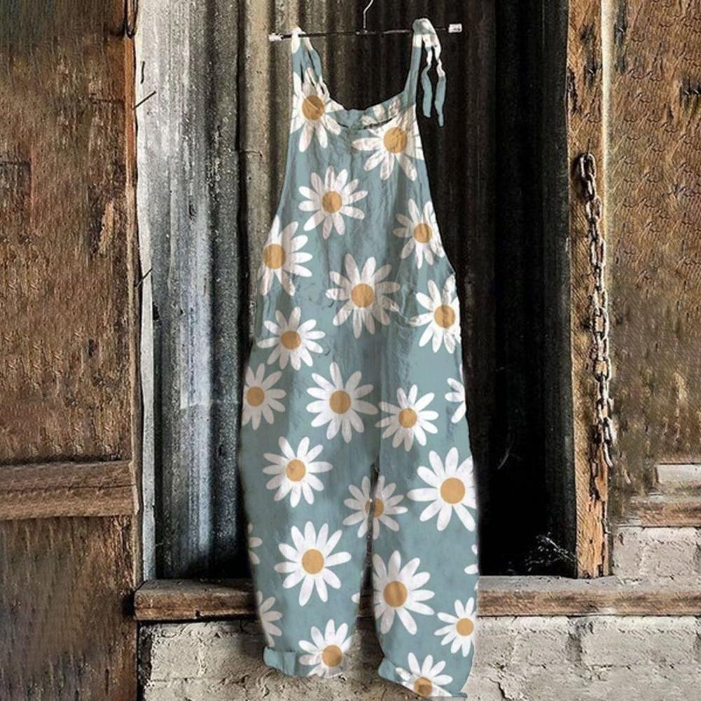 Práctico mameluco para mujer, ropa de calle, holgado, informal, Vintage, estampado Floral, monos elegantes para mujer, mono de verano respetuoso con la piel