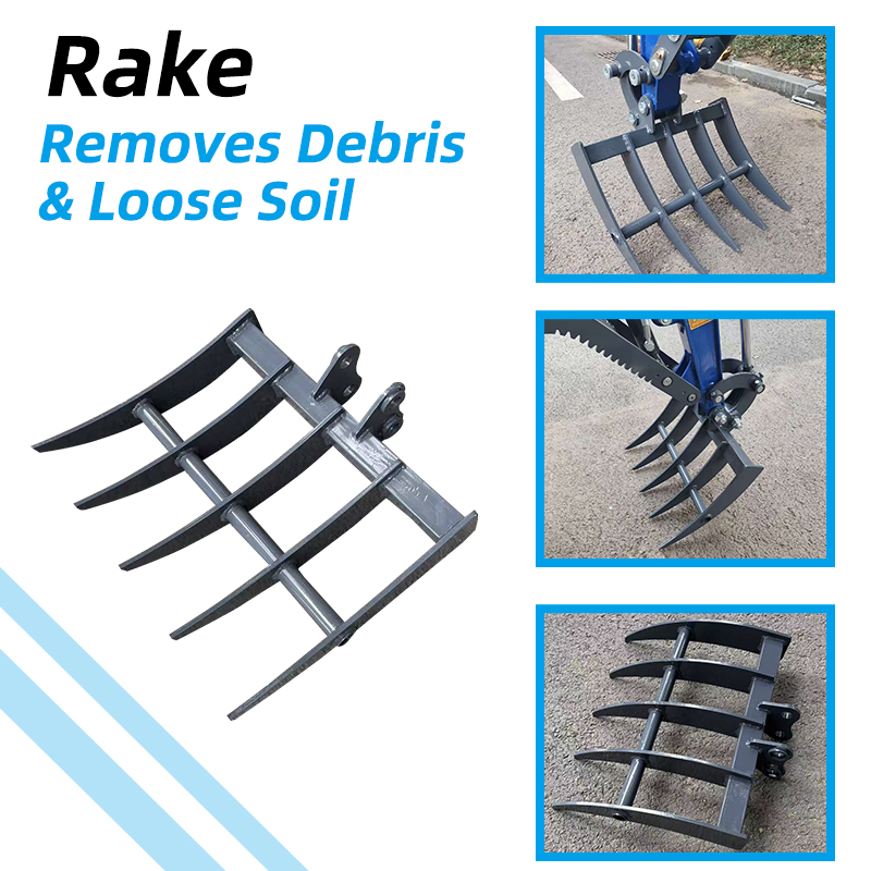 Mini Excavator Rake Small Excavator Attachments Rake Five-tooth Rake Steel Rake Suitable For 0.8-3 Ton Excavators For Family