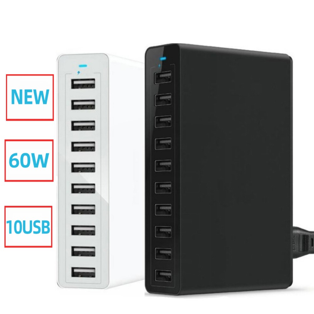 Chargeur USB 60W 10 ports pour iPhone iPad Kindle Samsung Xiaomi Station de Charge Dock chargeur Multi USB Charge de téléphone portable de bureau