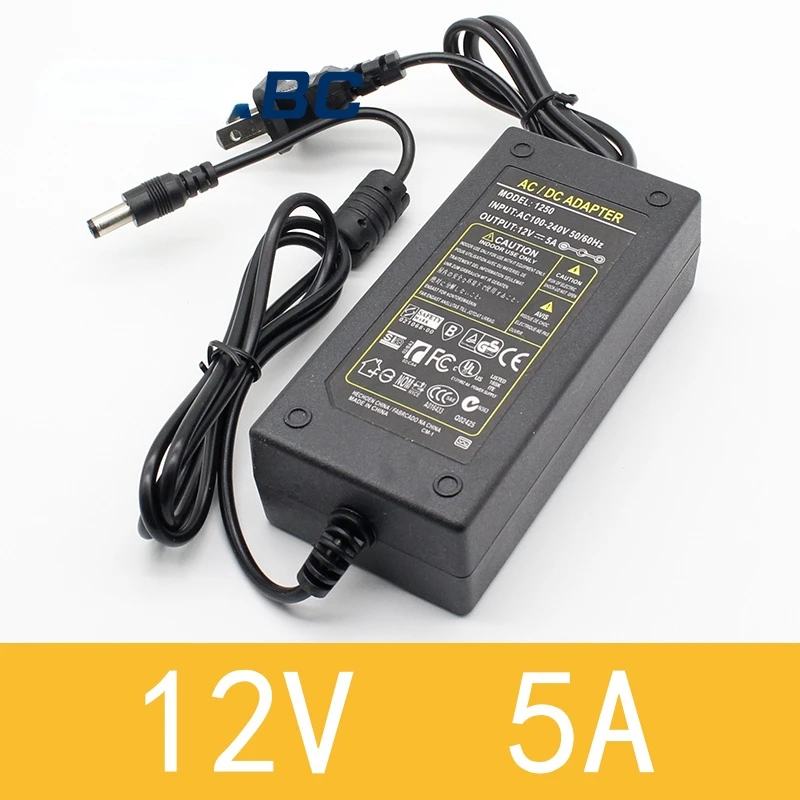 1 Stück 12V5A Neuer AC 100V-240V 60W Konverter Netzteil DC12V 5A 2,1mm-2,5mm*5,0mm DC-Stecker Stromversorgungsadapter