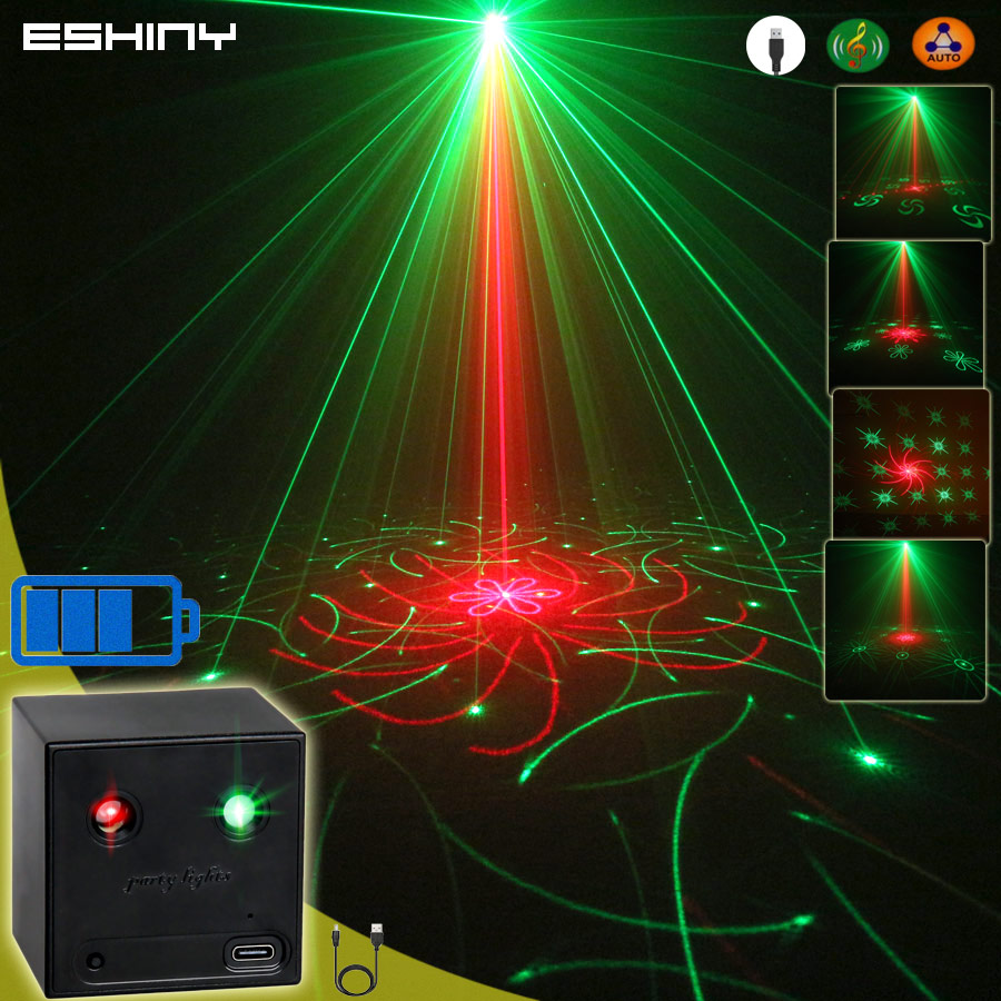 ESHINY ミニ 2in1 充電式 R&G レーザー 64パターン プロジェクター DJライト ダンス ディスコ バー LED パーティー クリスマス ステージ エフェクト ランプ ショー Y13