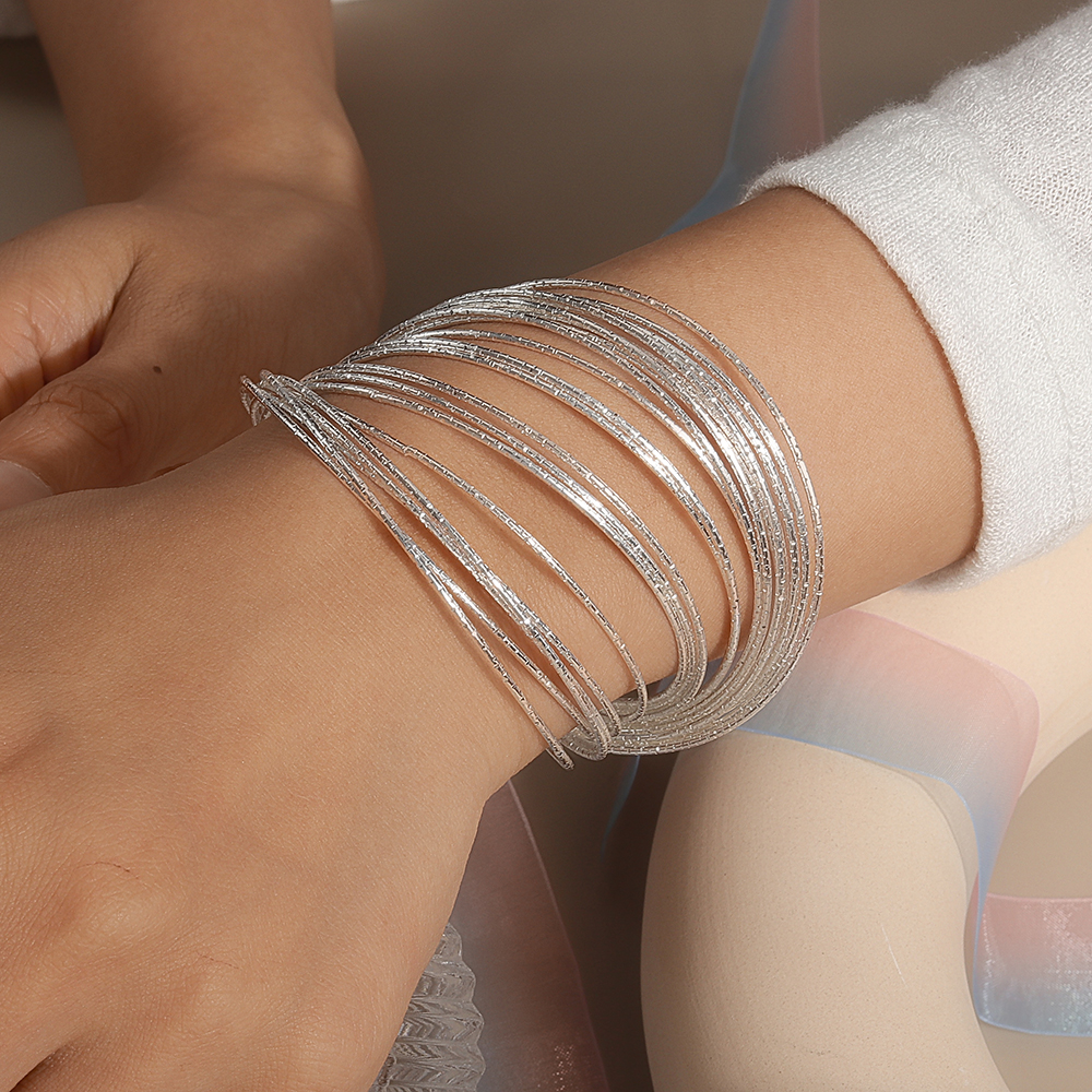 Aihua Fashion Sterling Silver Dimpled Circle Silver Color Bangles Bracelets for Women Men Lovers Wedding Engagement Jewelry Gift