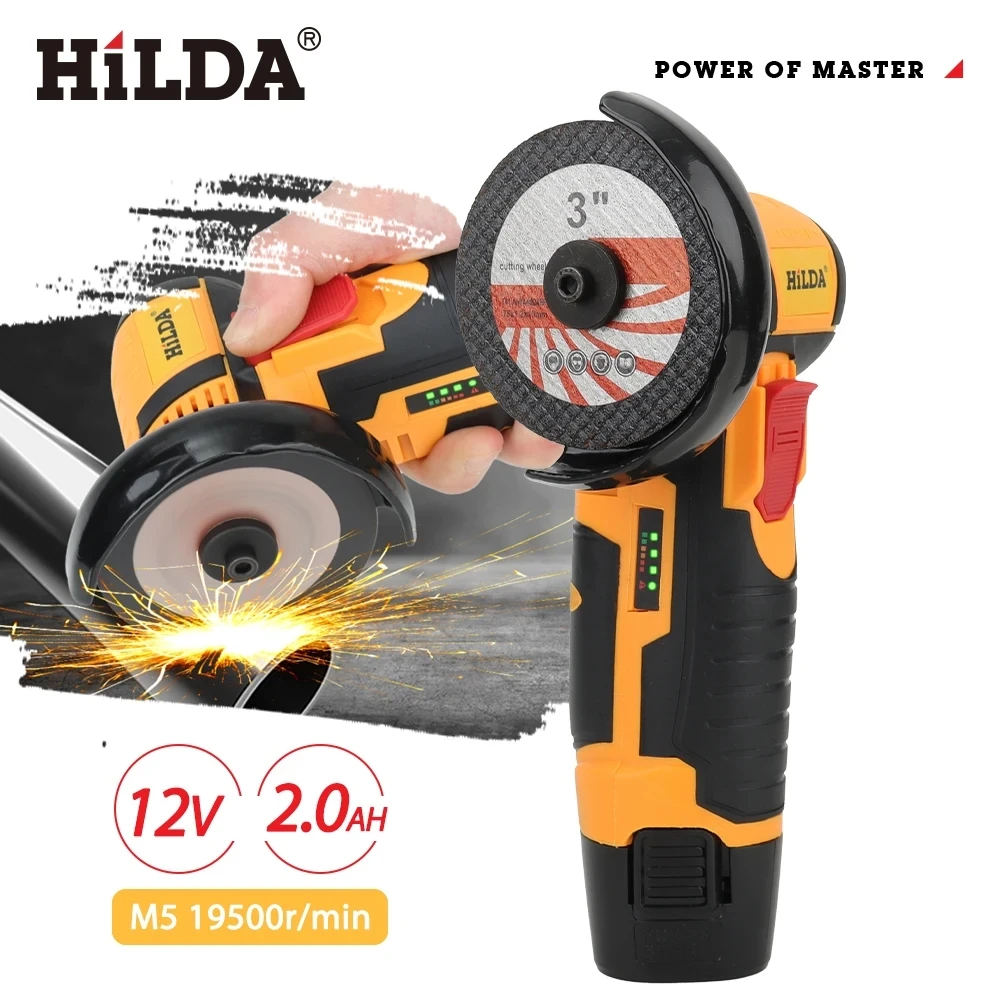 HILDA 12V Mini amoladora angular eléctrica sin escobillas de 3 pulgadas Micro pulidora de iones de litio máquina de corte y rectificado de diamante regalo para hombres