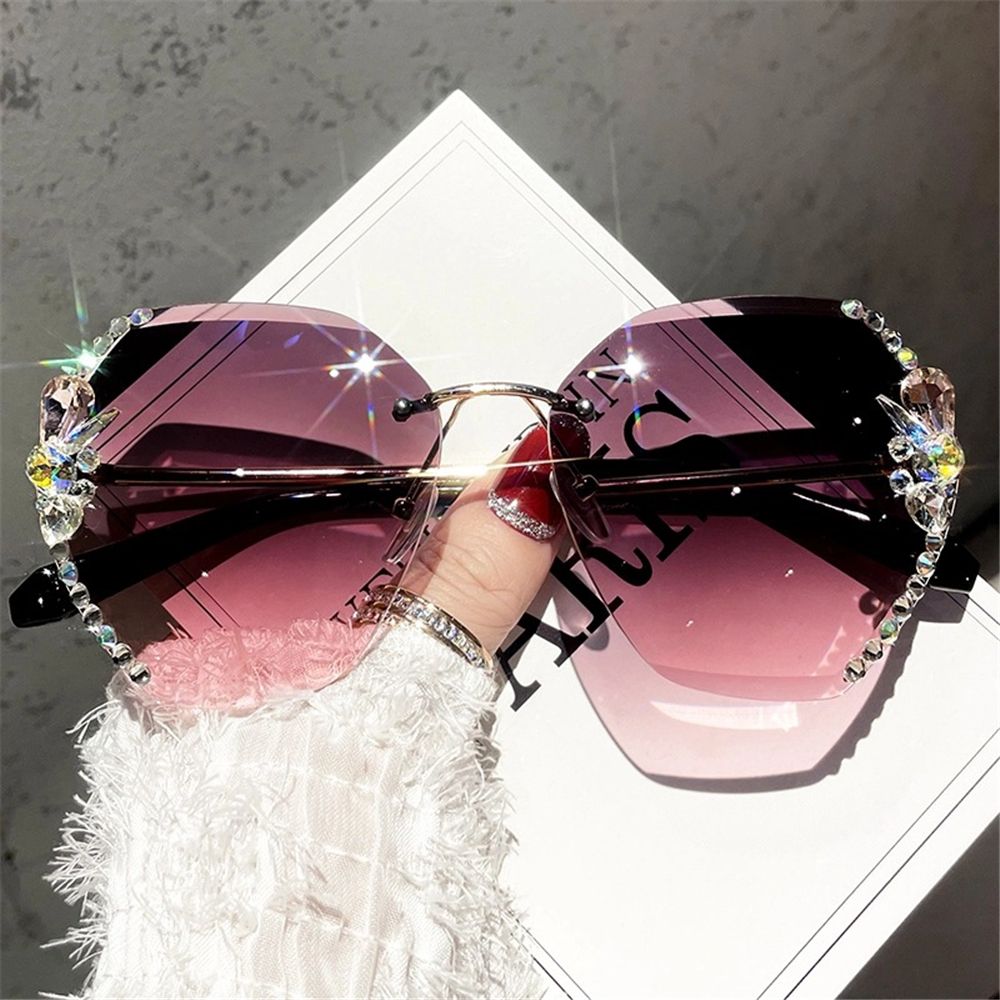 Novo sem borda de metal óculos de sol feminino decorativo diamante óculos de sol lente gradiente feminino marca luxo designers óculos uv400