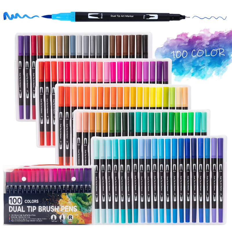 ปากกามาร์กเกอร์ศิลปะสีน้ำปลายสักหลาด12-120สีแปรงคู่สำหรับ set pulpen วาดภาพตัวอักษร