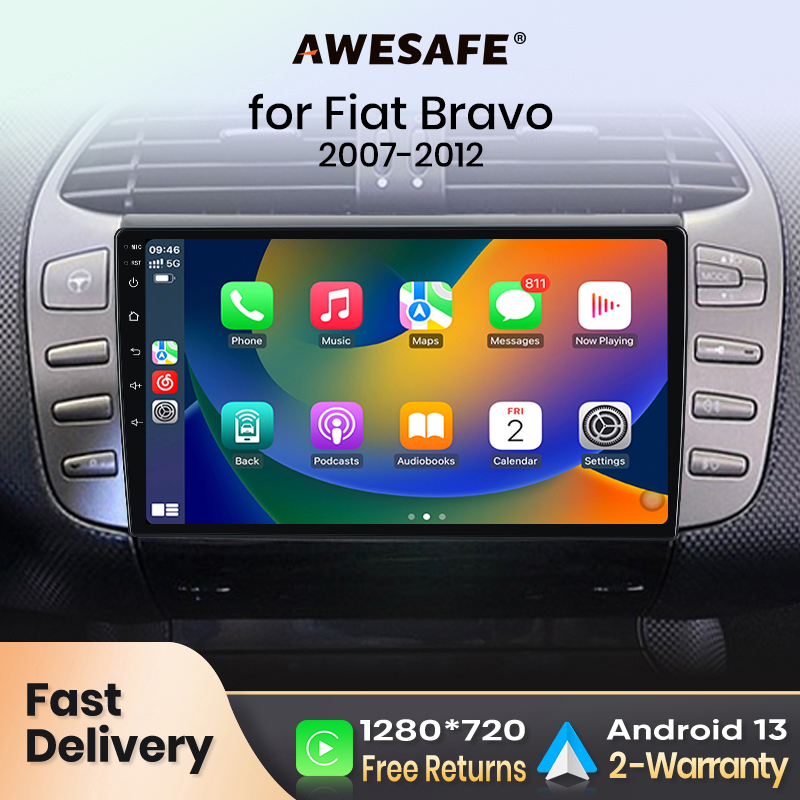 AWESAFE PX9 Autoradio para Fiat Bravo 2007 -2012 pantalla Carplay inalámbrica Android Auto estéreo GPS Navi FM RDS BT SWC