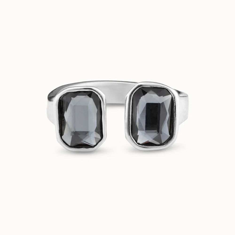 Anillo abierto cuadrado geométrico de moda, personalizado, encantador, fresco y moderno, cristal gris negro
