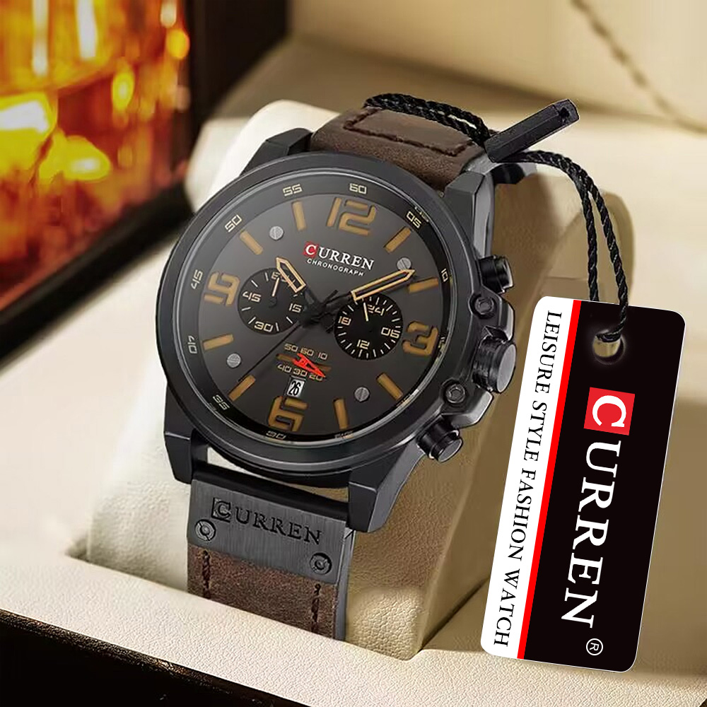 Relógio para homens marca superior de luxo curren moda couro quartzo relógios data negócios esporte masculino relógio pulso montre homme