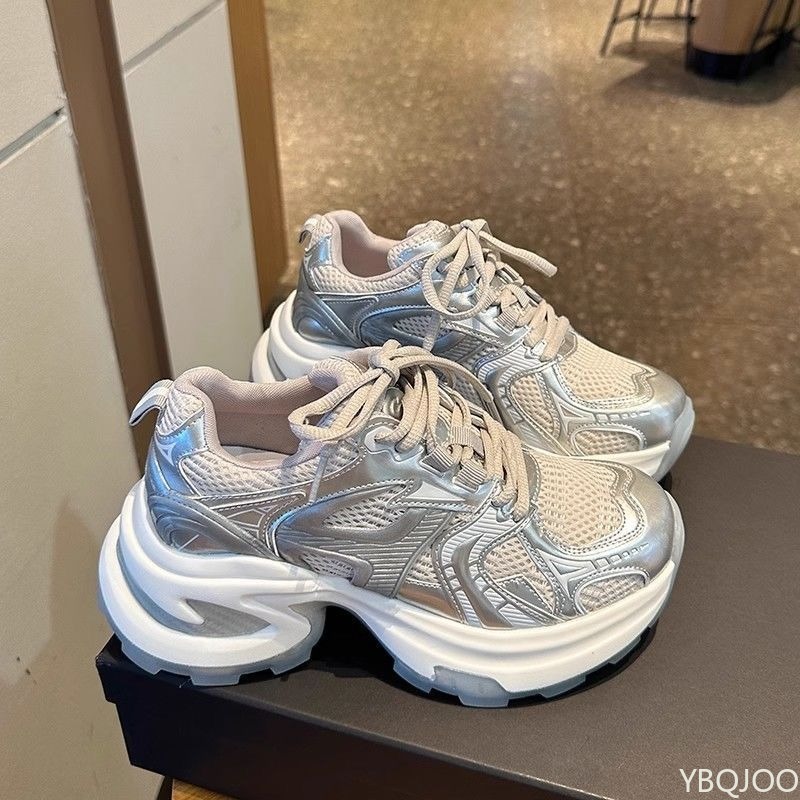 Casual comfortabele damesschoenen met dikke zolen en hoogteverhogende zool Dames zomer mesh ademende modieuze veelzijdige sportschoenen