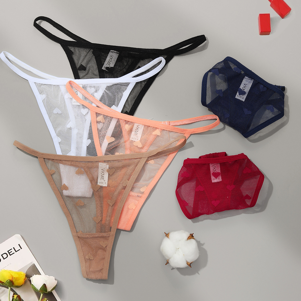 Sexy Lace Sheer Thong Calcinhas Underwear Cintura Baixa G-String T-Pants Lingerie Calcinhas Coração Ver Através de Malha Cuecas