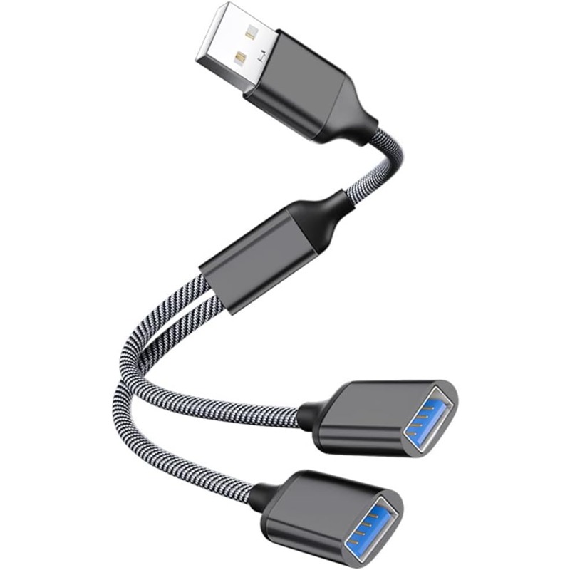 Câble répartiteur USB 2/3 ports USB2.0 A mâle vers 2 USB femelles, cordon d'alimentation pour charge/transfer de données/adaptateur de câble de données pour ordinateur portable, 28 cm
