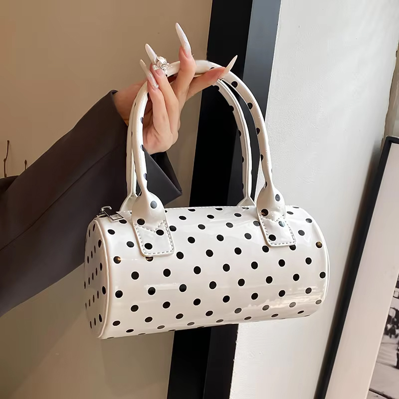 Venda Quente da Temporada Nova Bolsa de Mão Estilosa com Estampa de Poá em Couro Laqueado Boston, Bolsa Pequena de Ombro Único para Mulheres