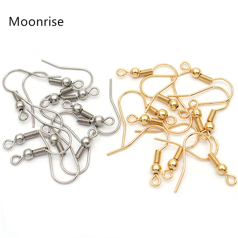 50 Uds. Ganchos para pendientes hipoalergénicos de acero inoxidable 316, alambre para oreja de pescado con bobina y bola para fabricación de joyas, 20x20mm