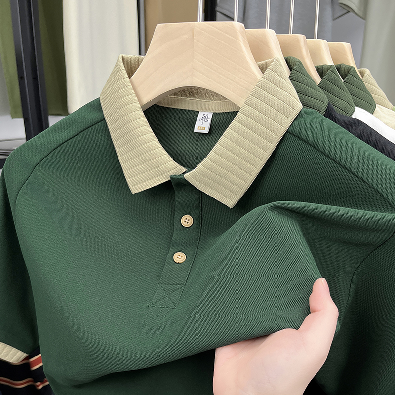 ผู้ชายแขนสั้นคุณภาพสูงสีทึบเสื้อโปโลDesignerแฟชั่นฤดูร้อนสบายๆBreathableเสื้อยืดTop Men's Wear