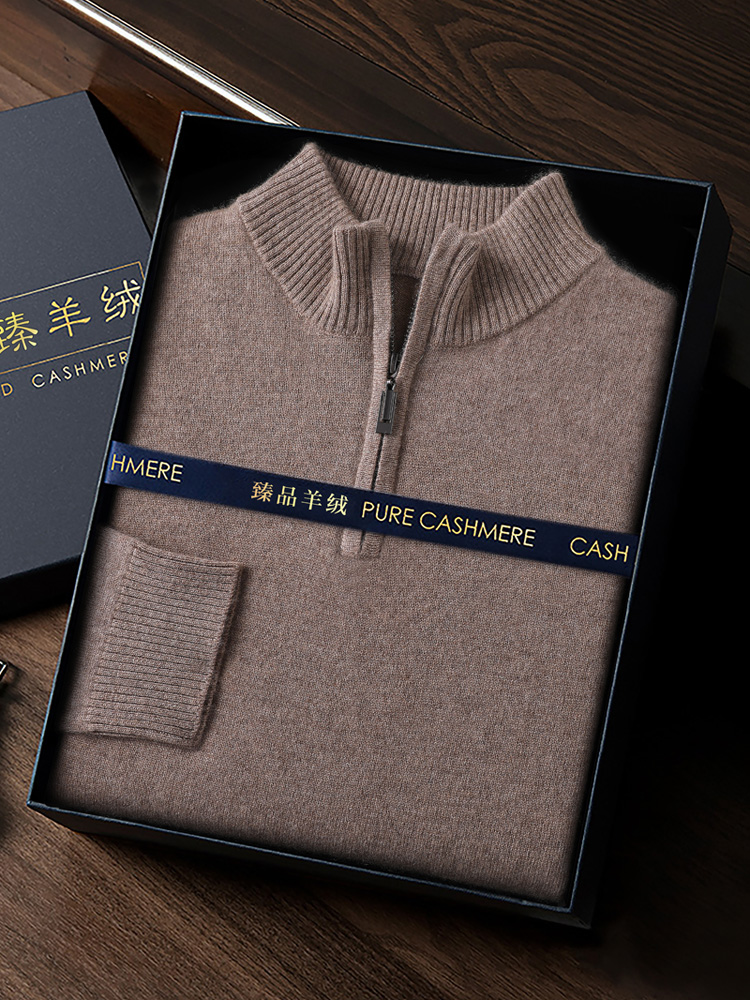 CHICUU-suéter de Cachemira 100% para hombre, jersey con cremallera, cuello simulado, manga larga, prendas de punto básicas de Cachemira, ropa de otoño e invierno, Tops