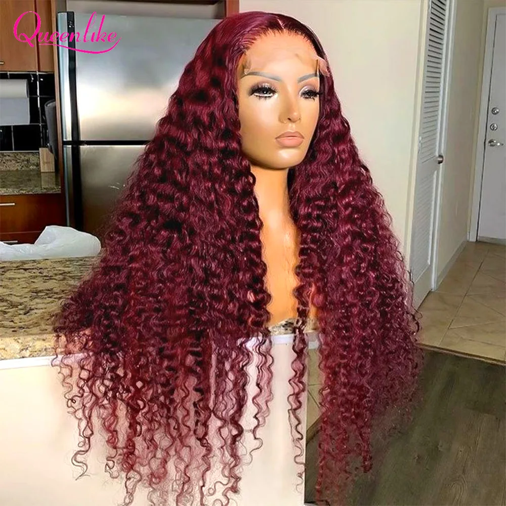 30 inch Krullend Bordeaux 13x6 Hd Kant Frontale Pruik 99J Gekleurde Menselijk Haar Pruiken voor Vrouwen Chocoladebruin Diep krullend Kant Voor Pruik
