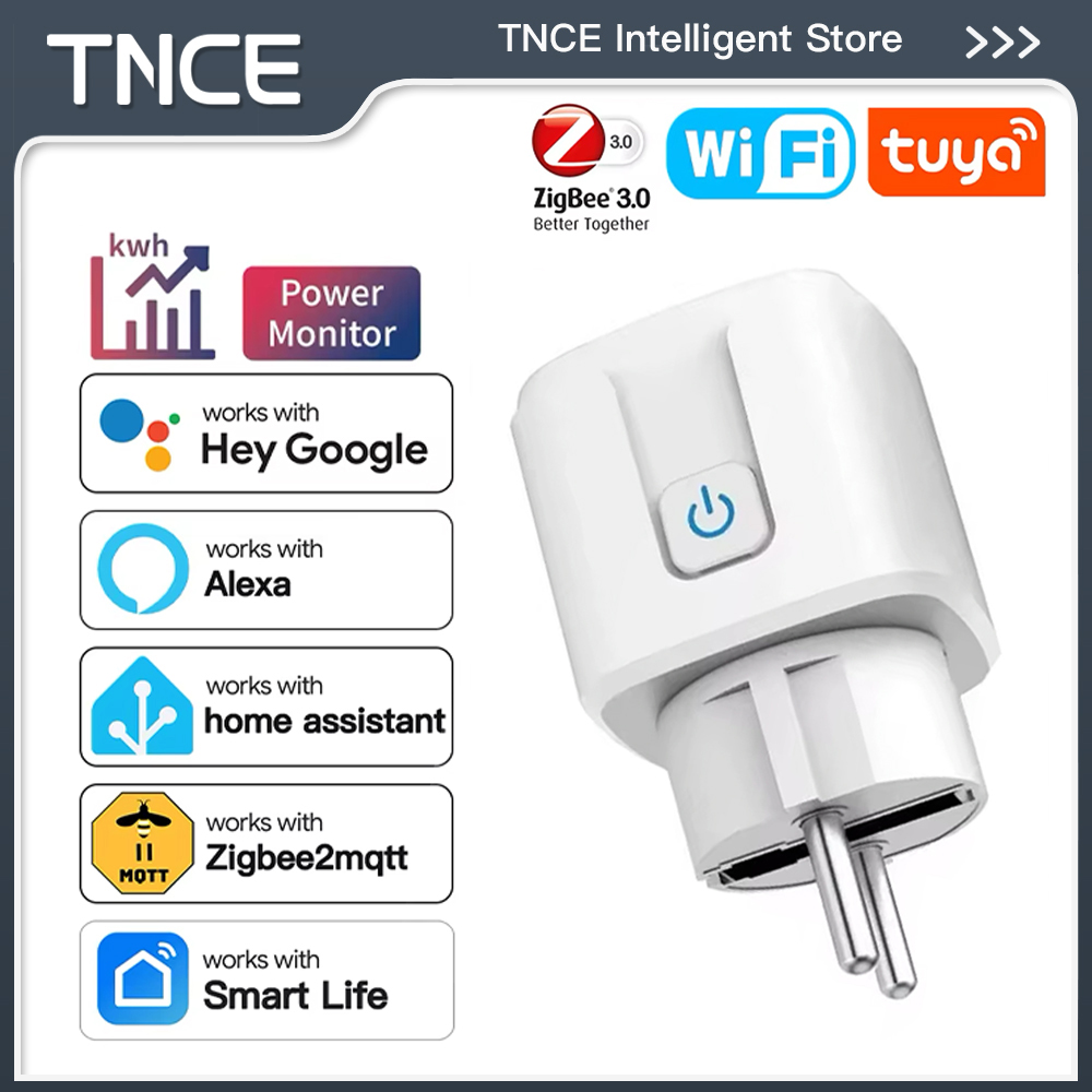 TNCE Tuya EU Plug WiFi o Zigbee3.0 enchufe inteligente 16/20A, Monitor de potencia función de temporizador Control de voz con Alexa Google Home